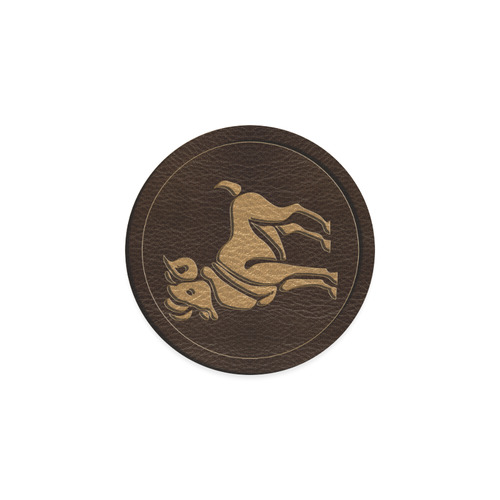 Leather-Look Zodiac Aries Round Coaster