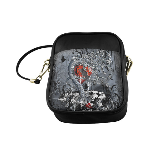 Sling Bag Handbag Raven Heart Print By Juleez Sling Bag (Model 1627)