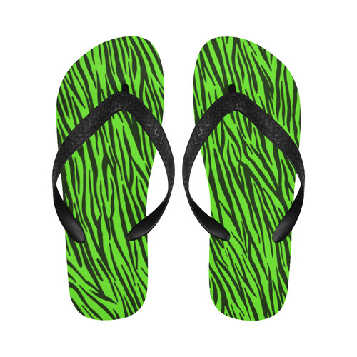 Green  Zebra Stripes Fur Pattern Flip Flops for Men/Women (Model 040)