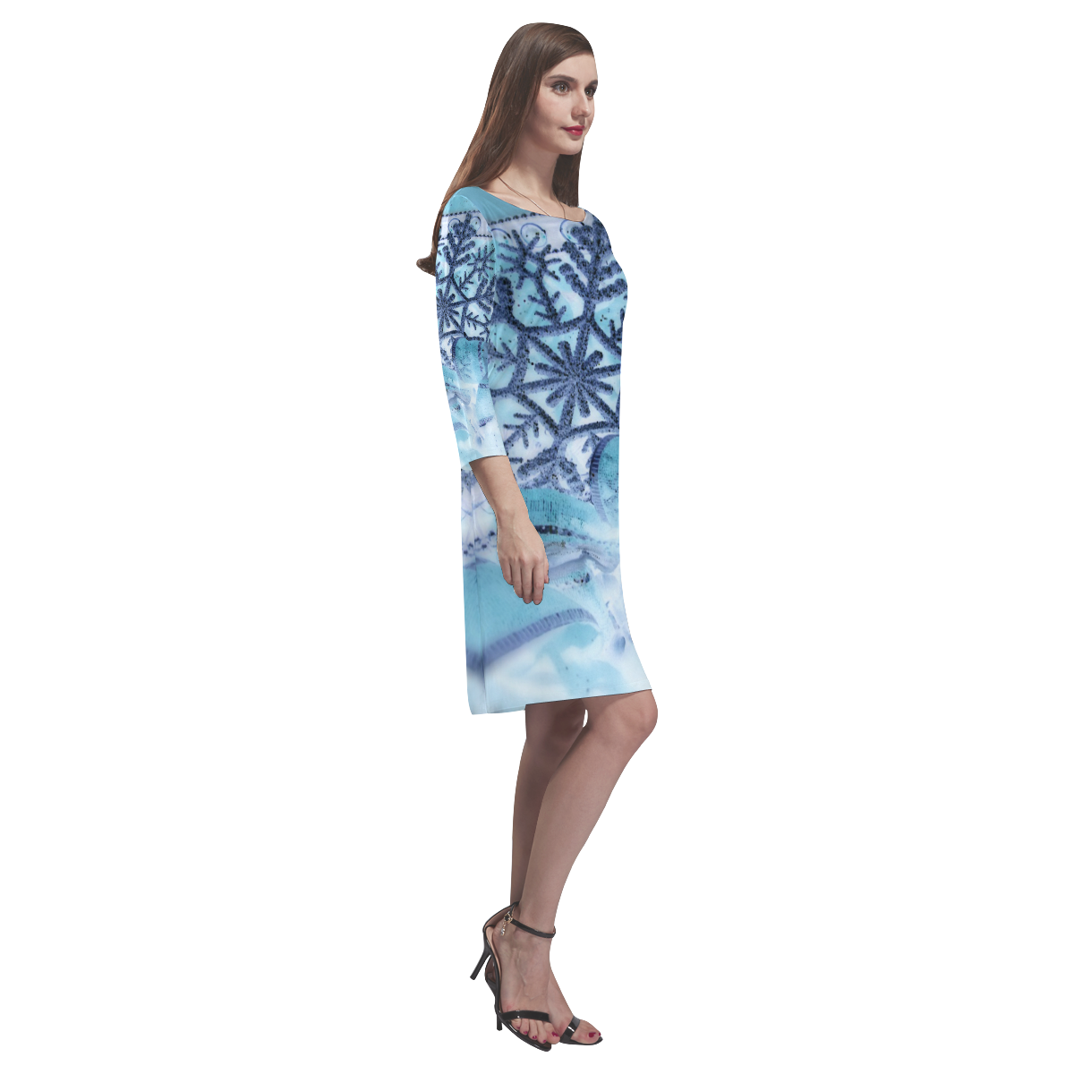 Icy snowflake by Martina Webster Rhea Loose Round Neck Dress(Model D22)