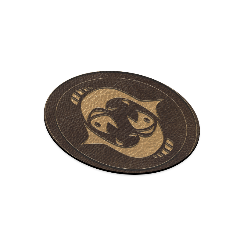 Leather-Look Zodiac Pisces Round Mousepad