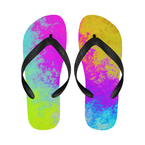 Grunge Radial Gradients Red Yellow Pink Cyan Green Flip Flops for Men/Women (Model 040)