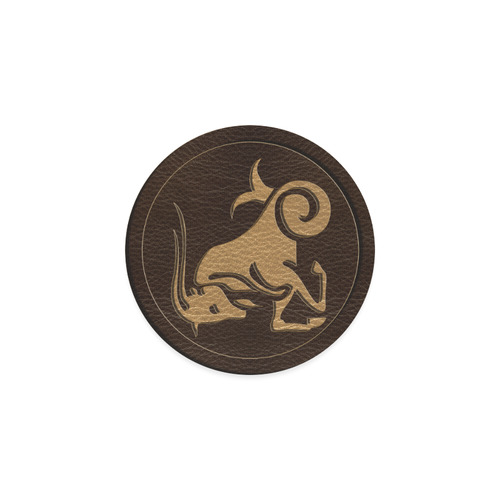 Leather-Look Zodiac Capricorn Round Coaster