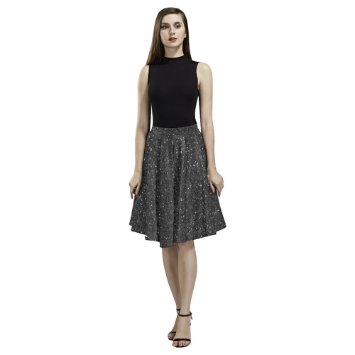 black glitter Melete Pleated Midi Skirt (Model D15)