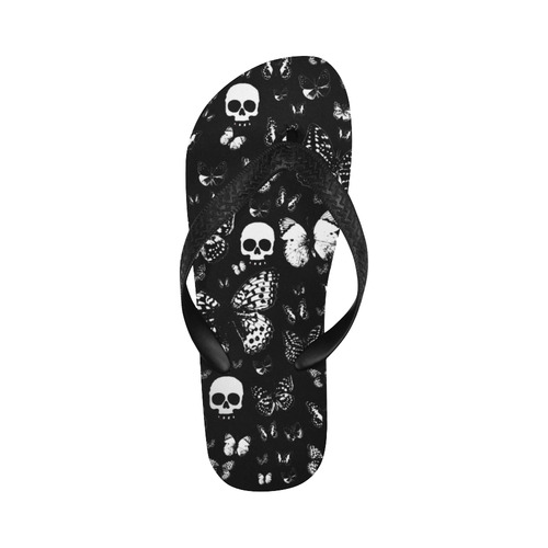Black & White Skulls & Butterflies Flip Flops for Men/Women (Model 040)