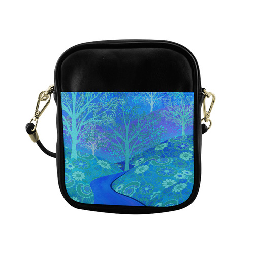 Hot Sling Bag Print Purse Blue Forest Flower Design by Juleez Sling Bag (Model 1627)