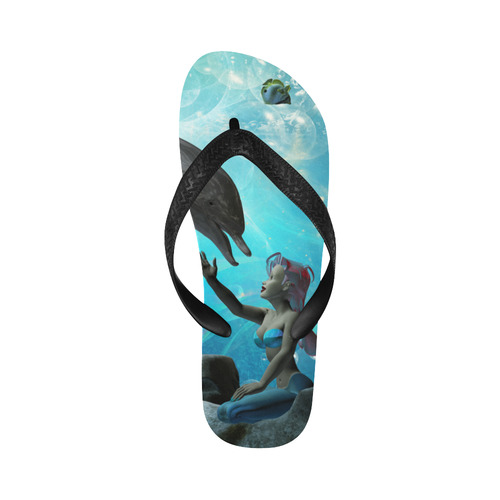 Dolphin with bautiful mermaid Flip Flops for Men/Women (Model 040)