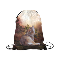 Beautiful wolf in the night Large Drawstring Bag Model 1604 (Twin Sides)  16.5"(W) * 19.3"(H)