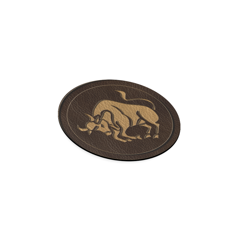 Leather-Look Zodiac Taurus Round Coaster