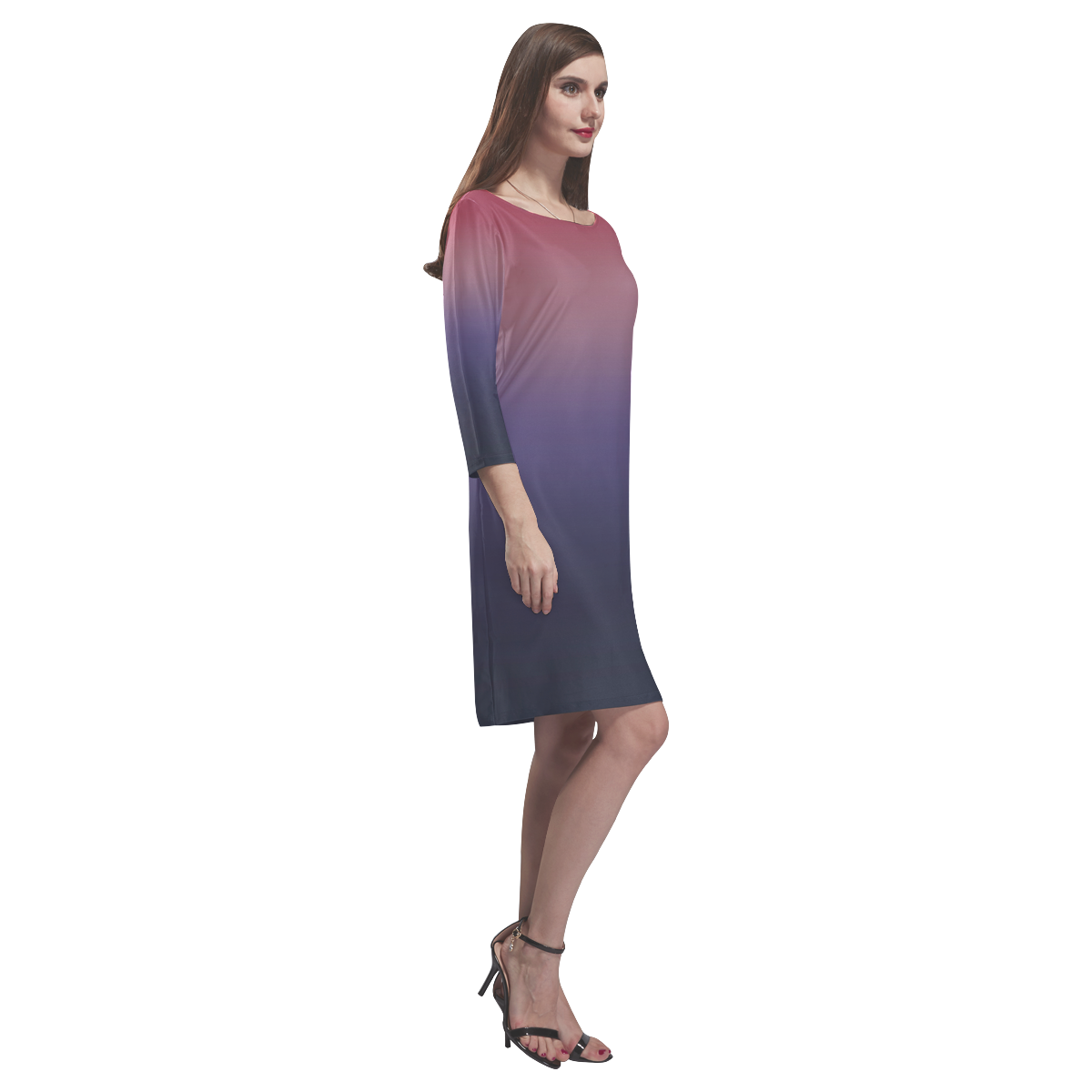 Purple Ombre Gradient Rhea Loose Round Neck Dress(Model D22)