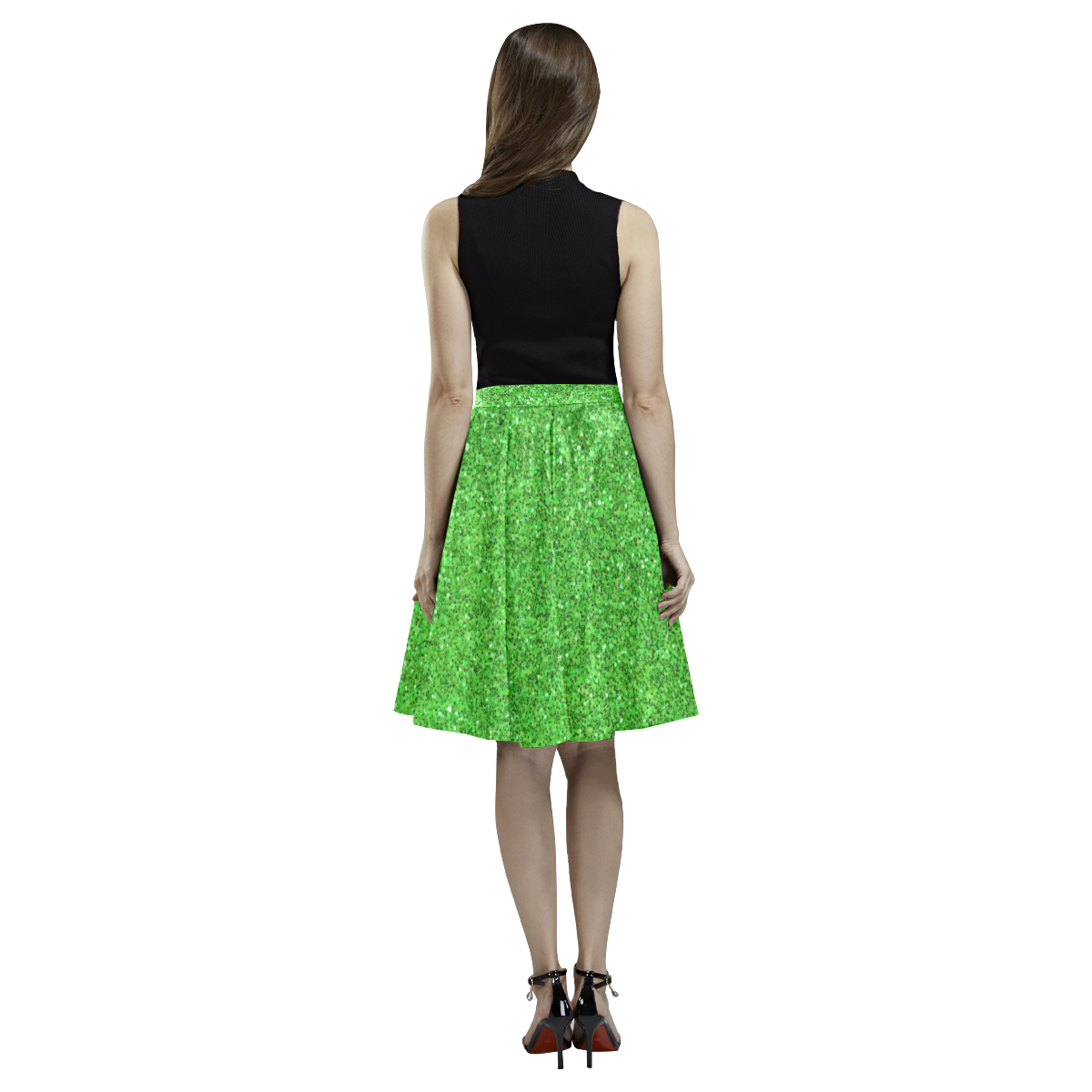 green glitter Melete Pleated Midi Skirt (Model D15)