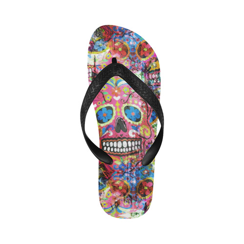 Colorfully Flower Power Skull Grunge Pattern Flip Flops for Men/Women (Model 040)