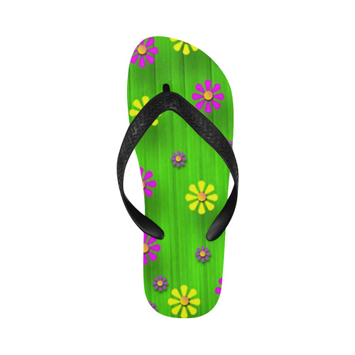 flower print on green Flip Flops for Men/Women (Model 040)