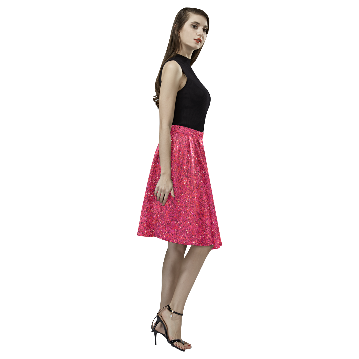 pink glitter Melete Pleated Midi Skirt (Model D15)