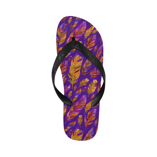 Watercolor Feathers And Dots Pattern Purple Flip Flops for Men/Women (Model 040)