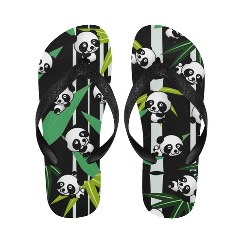 Satisfied and Happy Panda Babies on Bamboo Flip Flops for Men/Women (Model 040)
