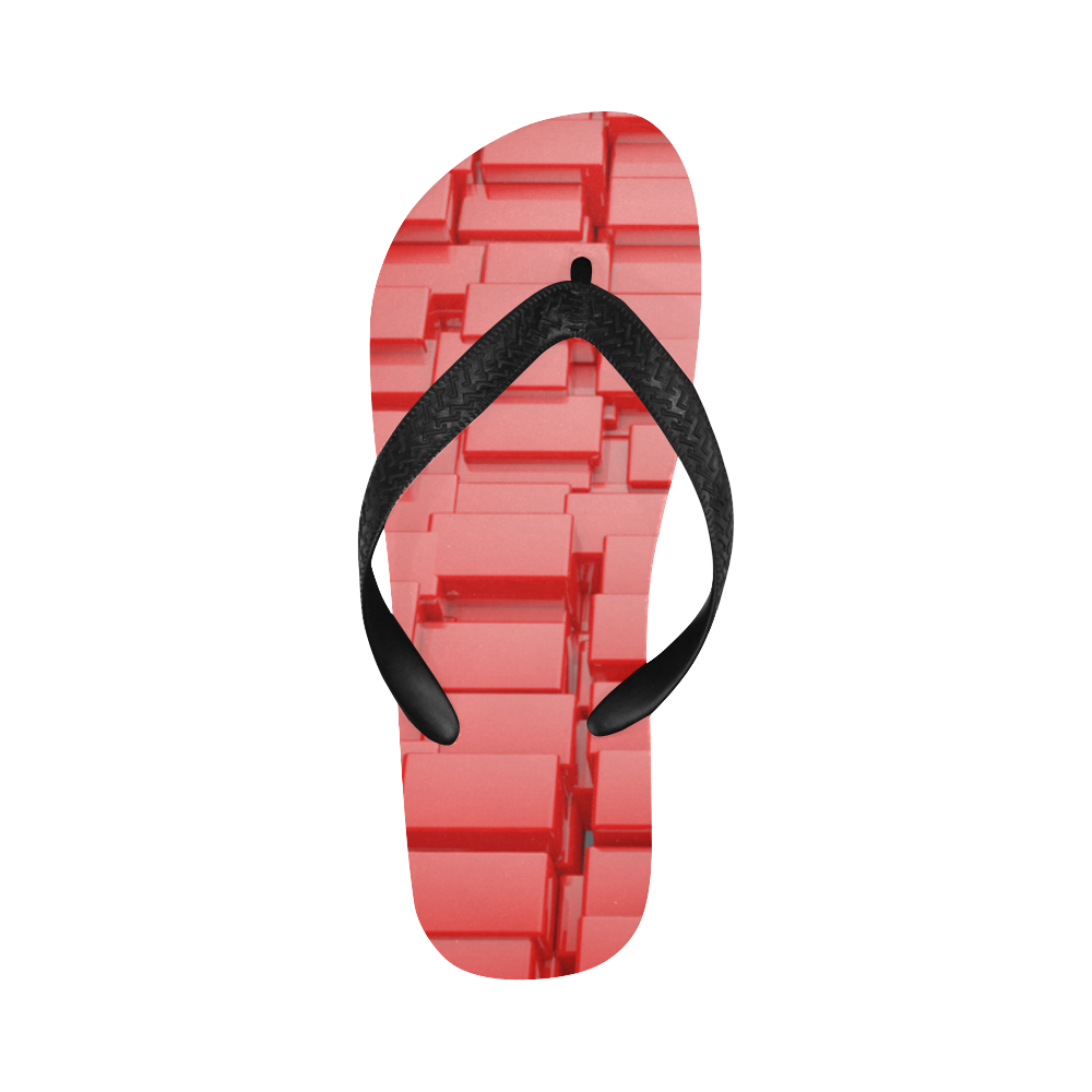 Glossy 3d Red Cubes Flip Flops for Men/Women (Model 040)