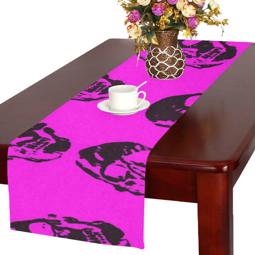 Hot Skulls,hot pink by JamColors Table Runner 16x72 inch