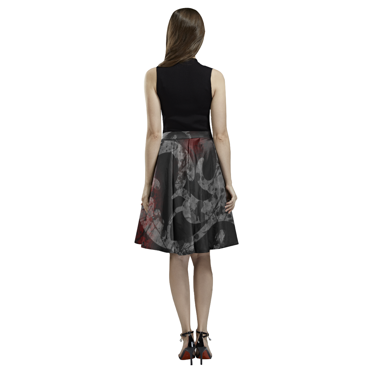 Grunge Scroll Gothic Melete Pleated Midi Skirt (Model D15)