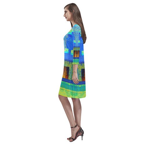 turquoise round neckfront draft Rhea Loose Round Neck Dress(Model D22)