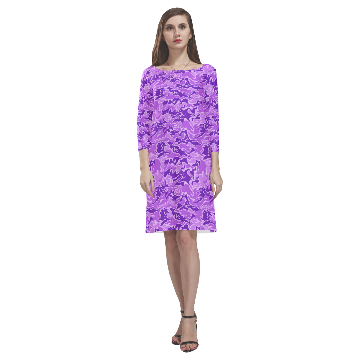 Purple  Camouflage Camo Rhea Loose Round Neck Dress(Model D22)