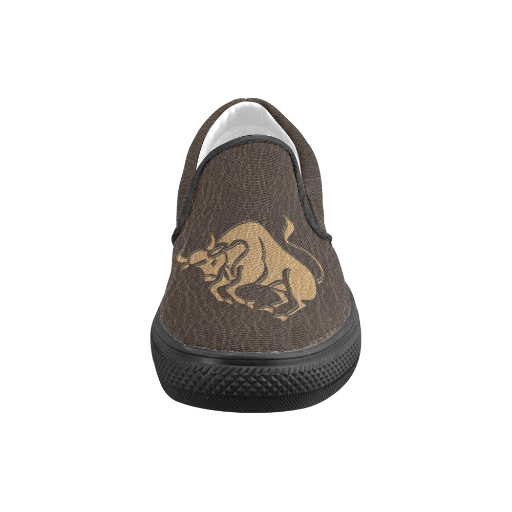Leather-Look Zodiac Taurus Slip-on Canvas Shoes for Kid (Model 019)