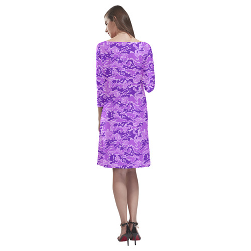 Purple  Camouflage Camo Rhea Loose Round Neck Dress(Model D22)