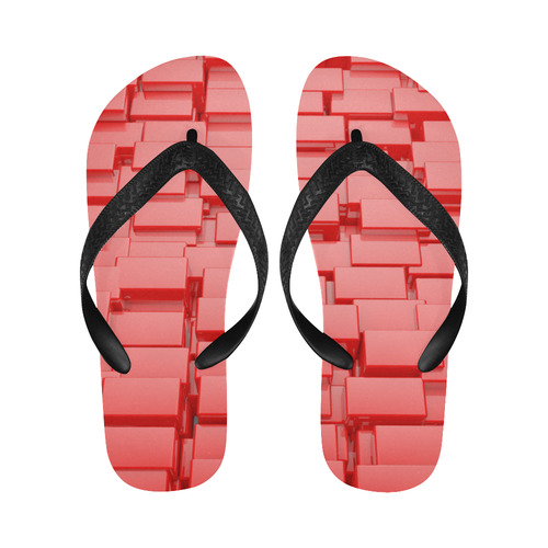 Glossy 3d Red Cubes Flip Flops for Men/Women (Model 040)