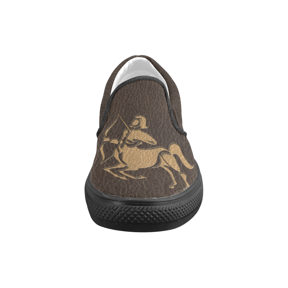 Leather-Look Zodiac Sagittarius Slip-on Canvas Shoes for Kid (Model 019)