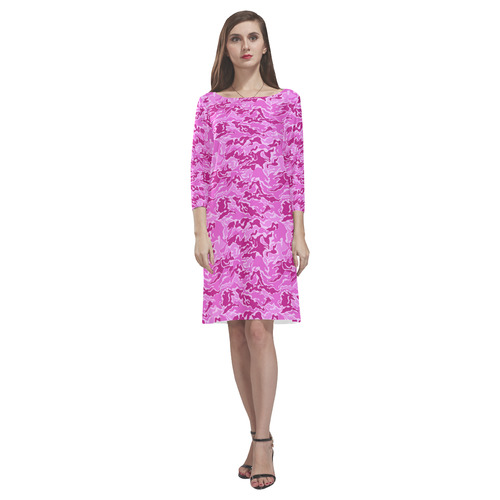 Pink Camouflage Camo Rhea Loose Round Neck Dress(Model D22)
