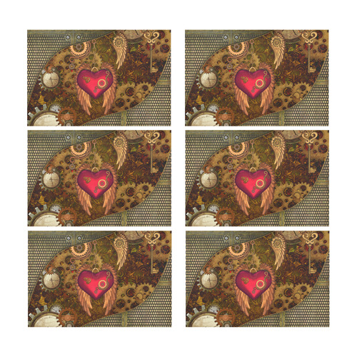 Steampunk, heart with wings Placemat 12’’ x 18’’ (Set of 6)