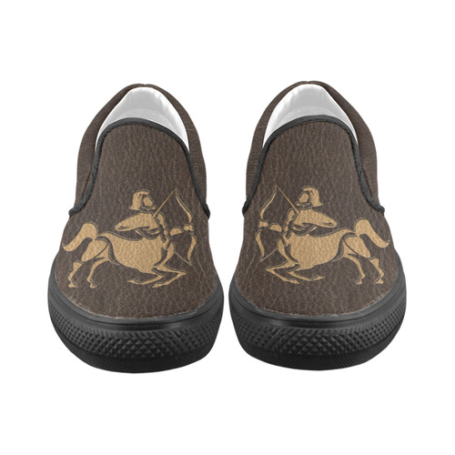 Leather-Look Zodiac Sagittarius Women's Slip-on Canvas Shoes (Model 019)