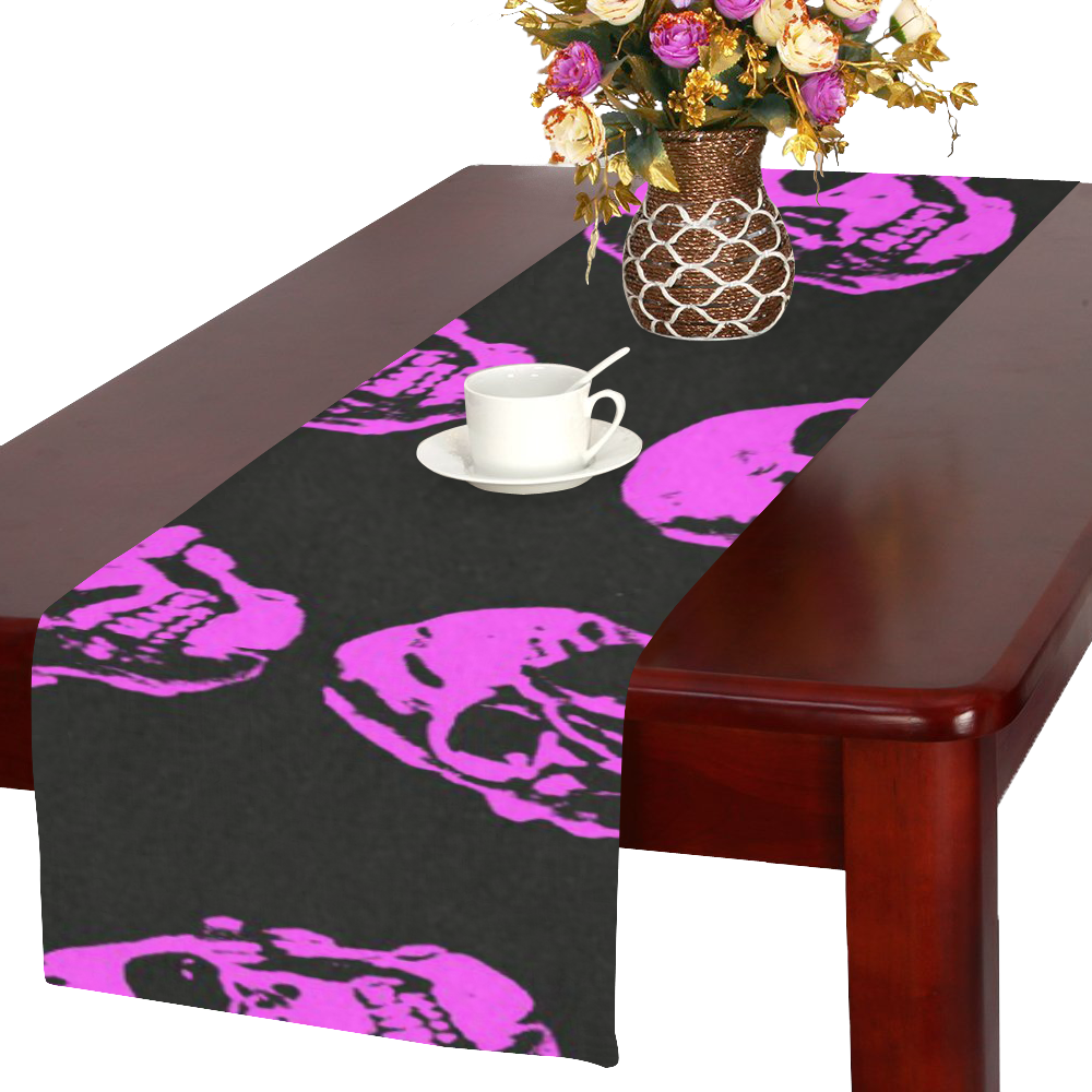Hot Skulls, pink by JamColors Table Runner 16x72 inch
