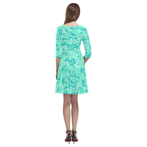 Turquosie  Camouflage Camo Tethys Half-Sleeve Skater Dress(Model D20)