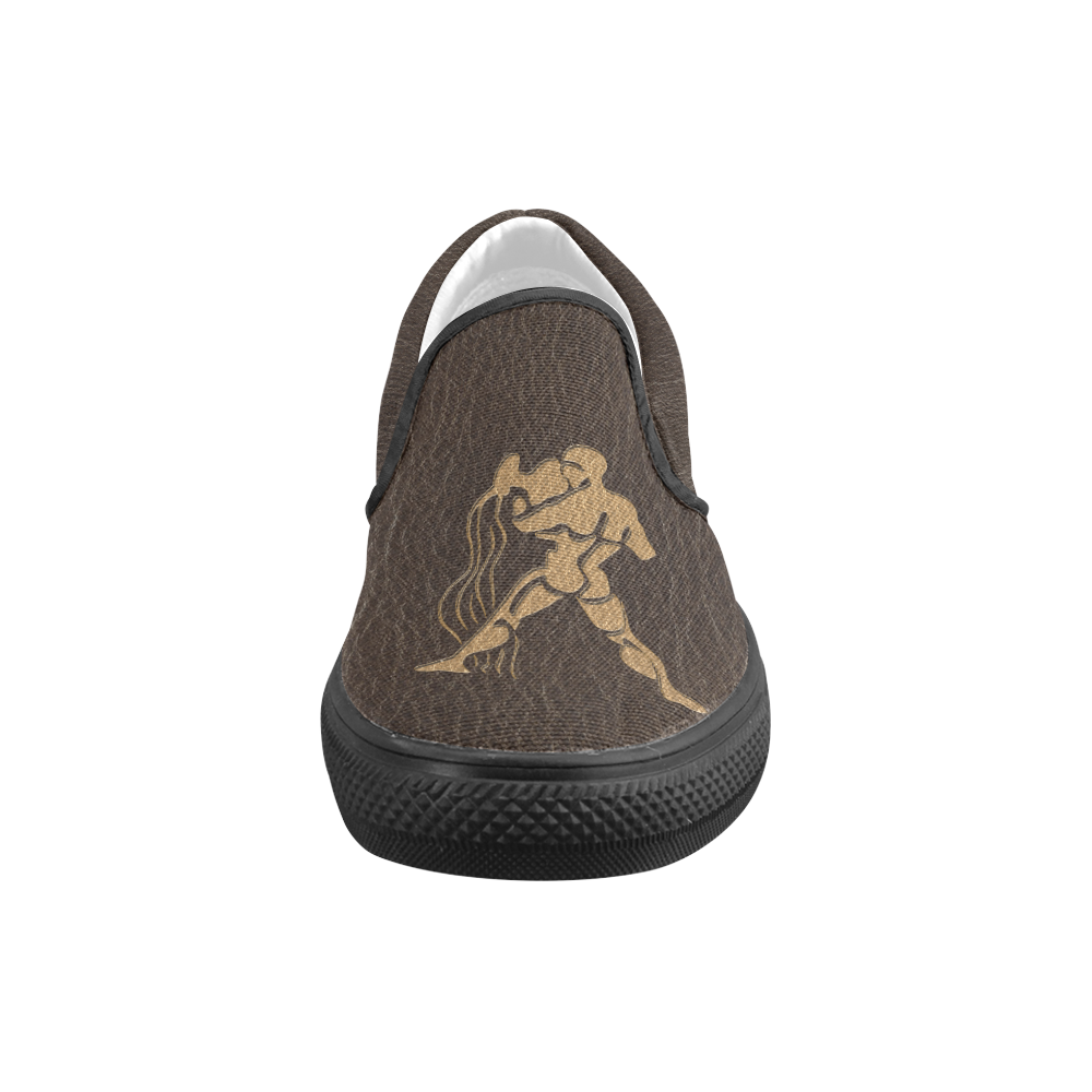 Leather-Look Zodiac Aquarius Slip-on Canvas Shoes for Kid (Model 019)