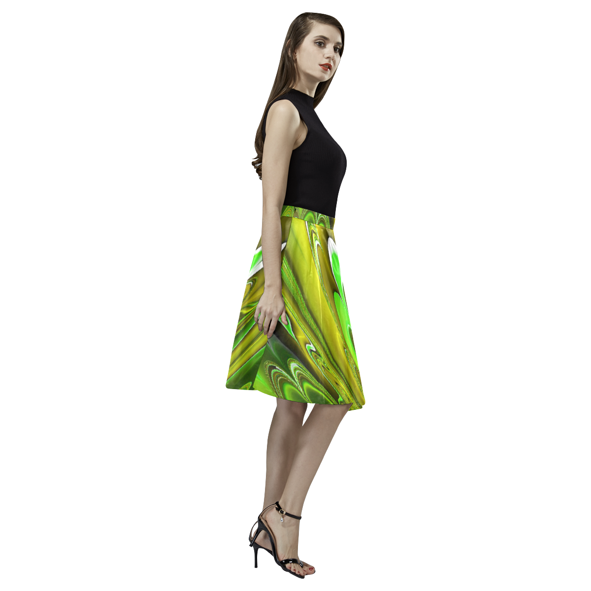 marbled fractal 417C by JamColors Melete Pleated Midi Skirt (Model D15)