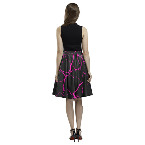 Pink Lightning Goth Print Melete Pleated Midi Skirt (Model D15)