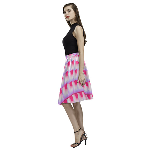 Glossy 3d Pink Pyramids Melete Pleated Midi Skirt (Model D15)