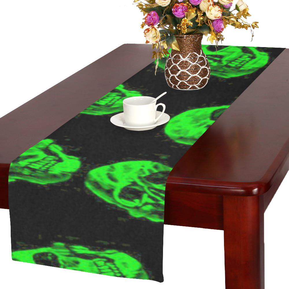 Hot Skulls, green by JamColors Table Runner 16x72 inch