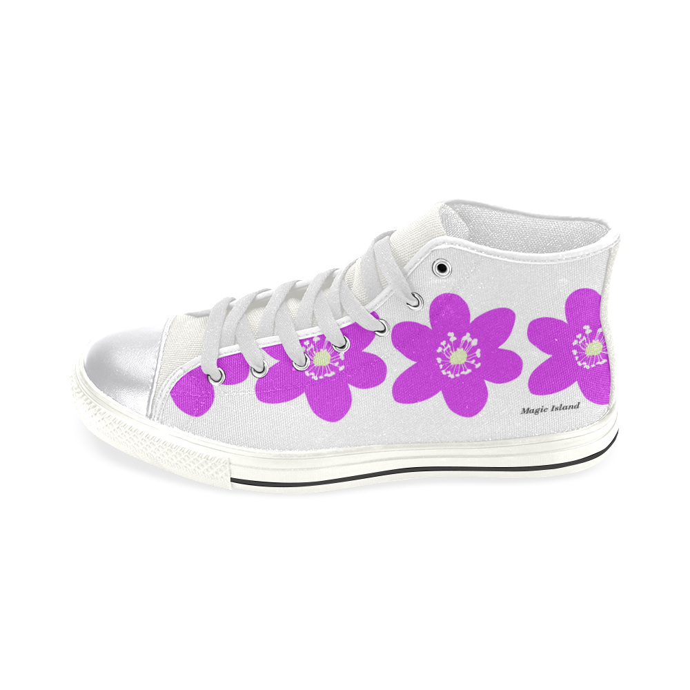 Red Anemone Hepatica (small flowers). Inspired by the Magic Island of Gotland. Women's Classic High Top Canvas Shoes (Model 017)