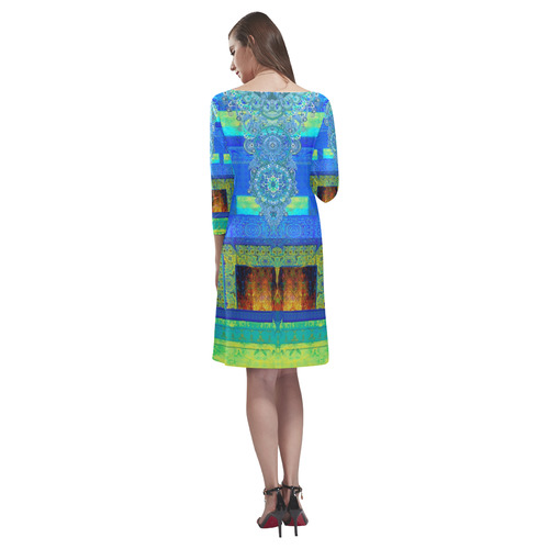 turquoise round neckfront draft Rhea Loose Round Neck Dress(Model D22)