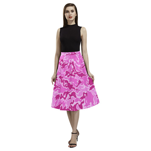 Pink  Camouflage Camo Aoede Crepe Skirt (Model D16)
