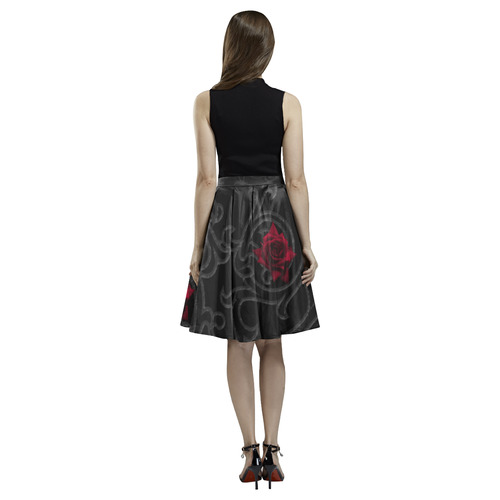 Damask And Roses Pattern Goth design Melete Pleated Midi Skirt (Model D15)