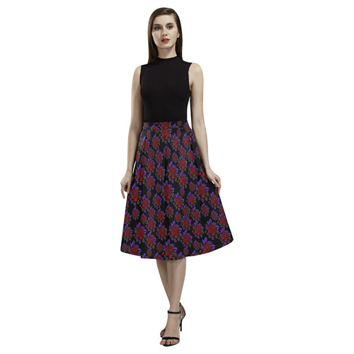 Red and Purple Roses Floral Pattern Aoede Crepe Skirt (Model D16)