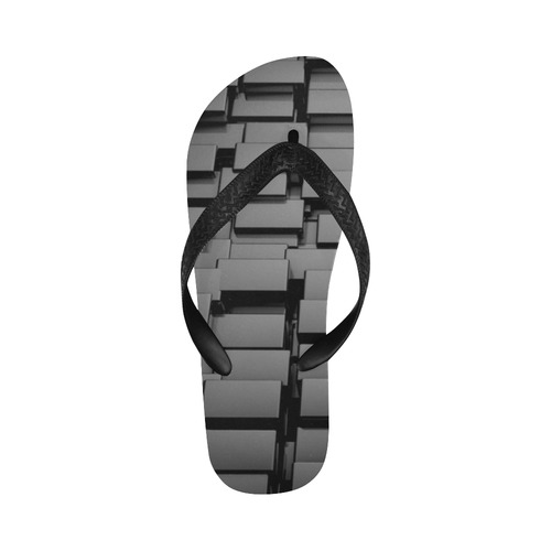 Glossy 3d Black Cubes Flip Flops for Men/Women (Model 040)
