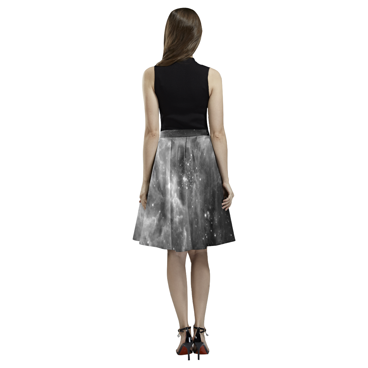 Galaxy Castle Goth print Melete Pleated Midi Skirt (Model D15)