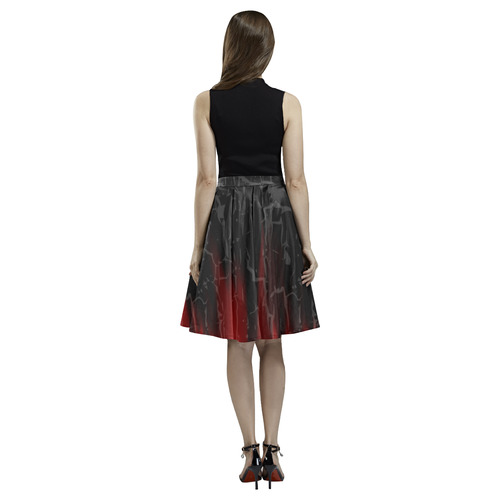 Cracked Flames Goth Print Melete Pleated Midi Skirt (Model D15)