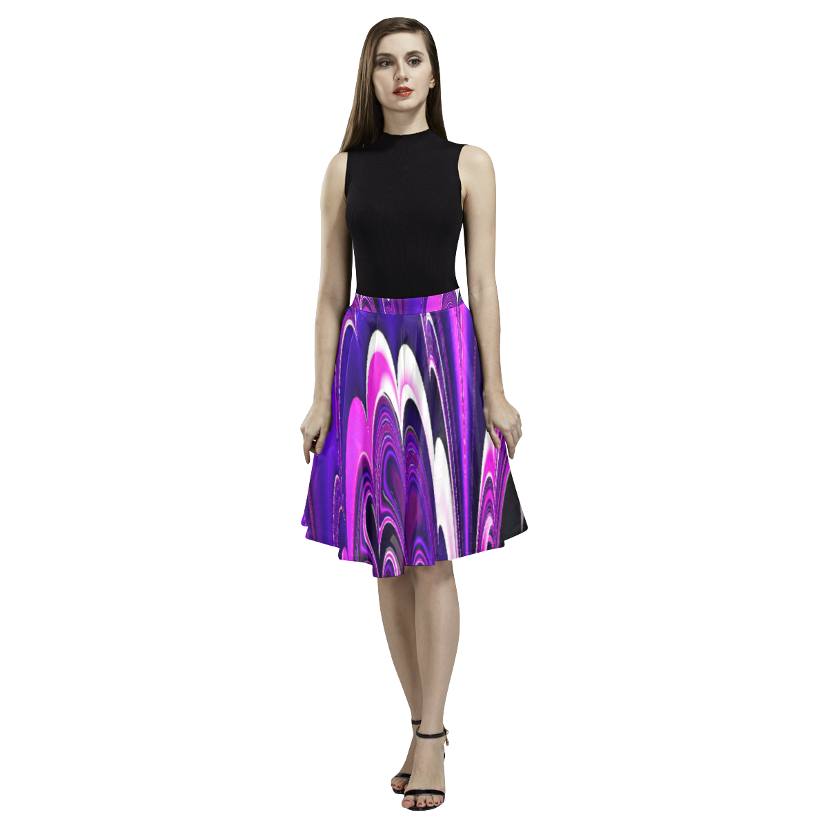 marbled fractal 417 B by JamColors Melete Pleated Midi Skirt (Model D15)