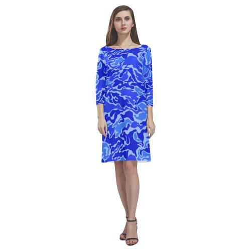 Blue Camouflage Camo Rhea Loose Round Neck Dress(Model D22)