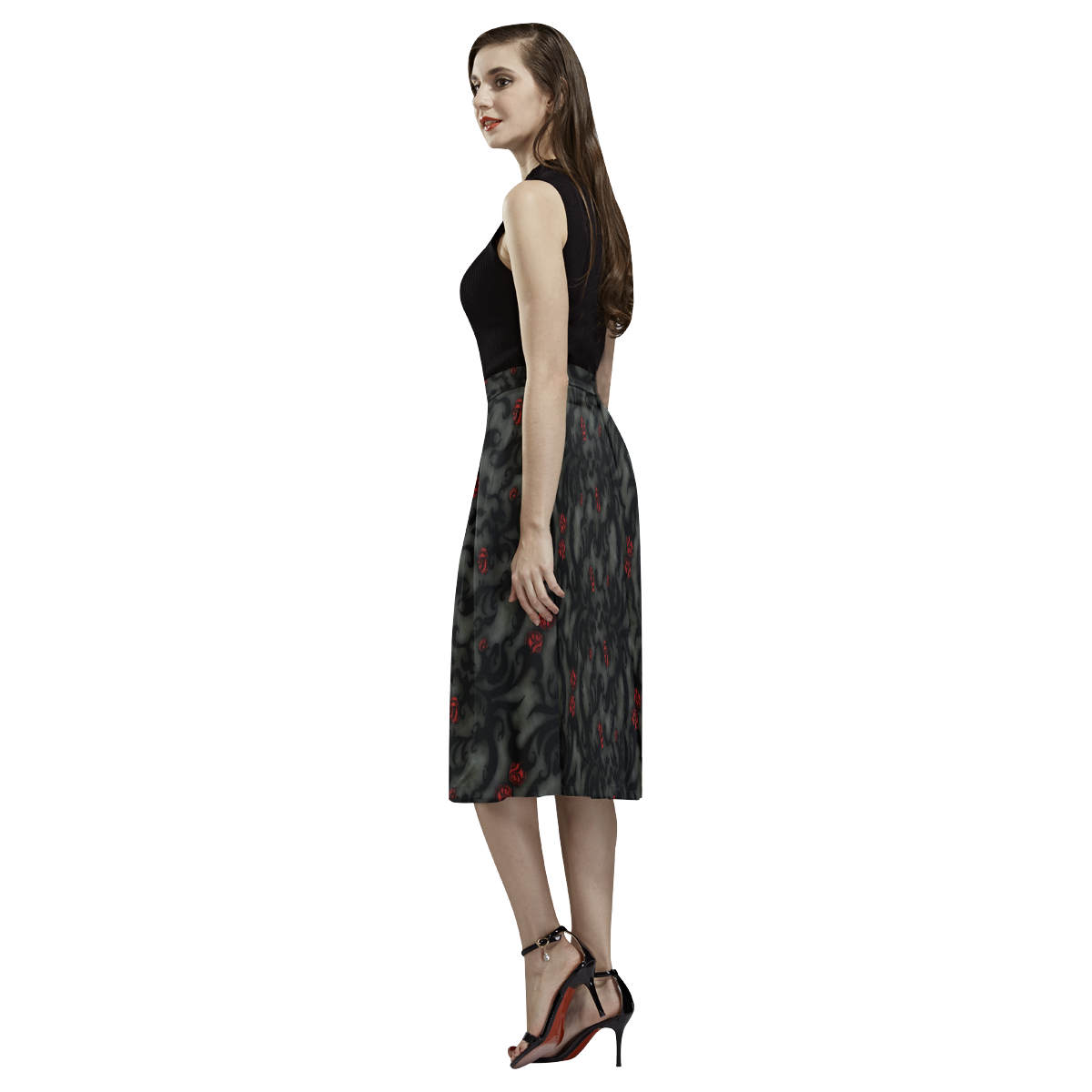 Wrapped In Roses Gothic Art Aoede Crepe Skirt (Model D16)
